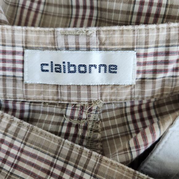 Vintage Claiborne Plaid Relaxed Fit Pleated Shorts Brown Tan 14/16 - Picture 4 of 8